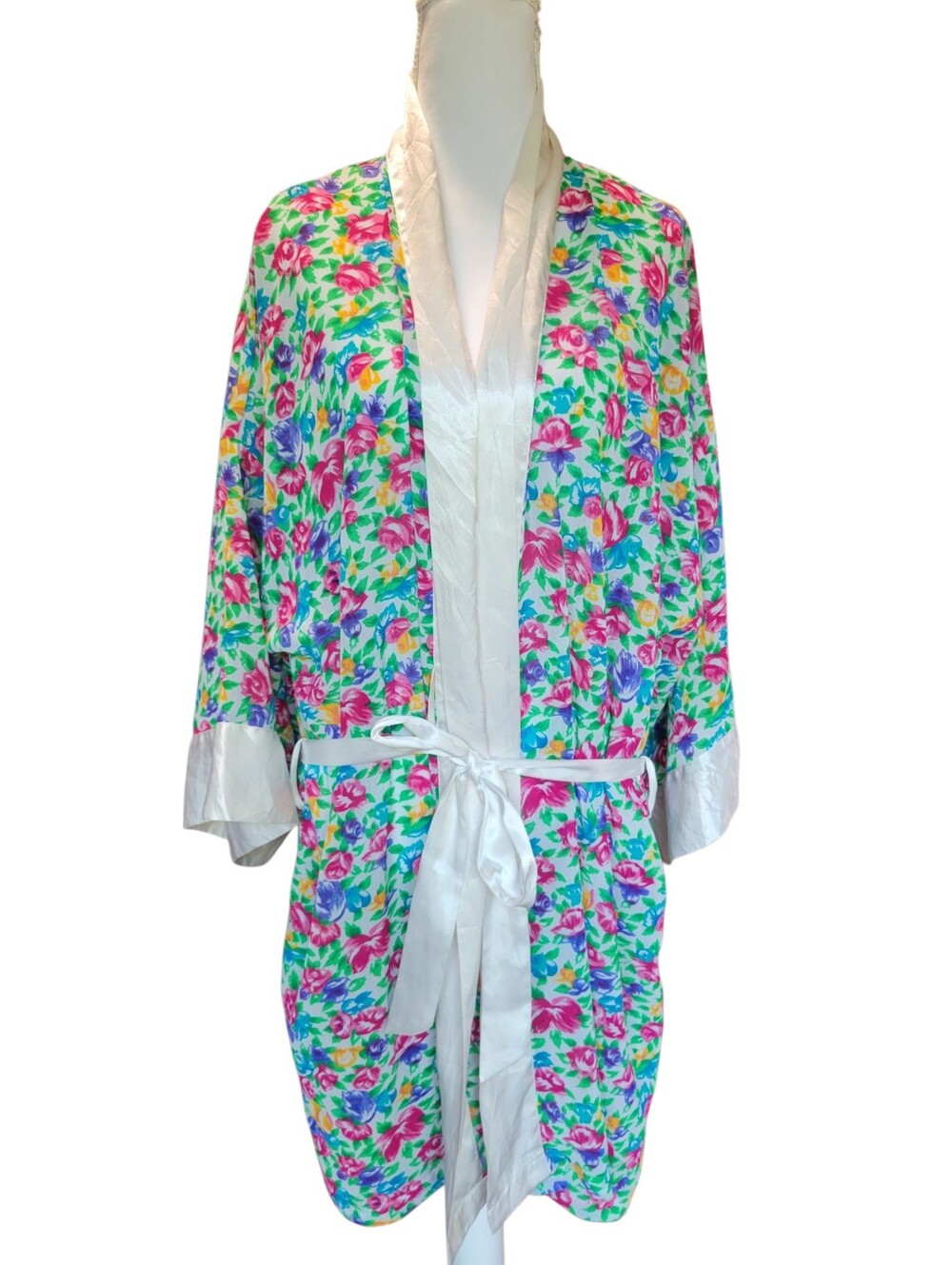 Vintage Gold Label Victoria's Secret Colorful Floral Print Semi Sheer Robe